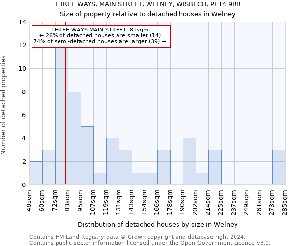 THREE WAYS, MAIN STREET, WELNEY, WISBECH, PE14 9RB: Size of property relative to detached houses in Welney