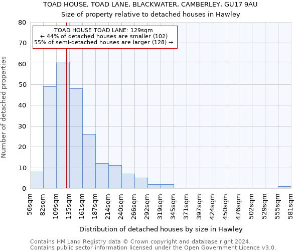 TOAD HOUSE, TOAD LANE, BLACKWATER, CAMBERLEY, GU17 9AU: Size of property relative to detached houses in Hawley