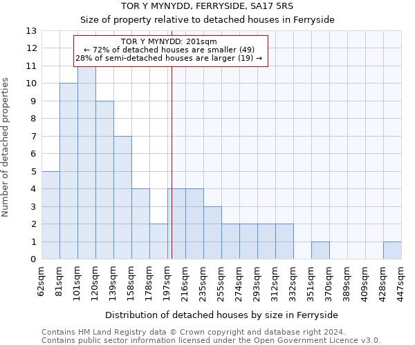 TOR Y MYNYDD, FERRYSIDE, SA17 5RS: Size of property relative to detached houses in Ferryside