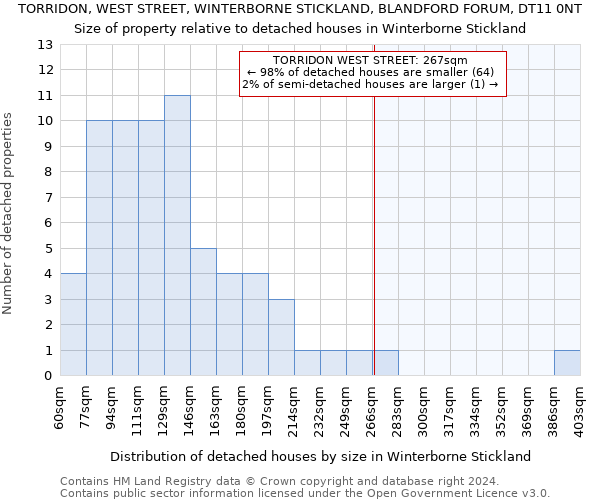TORRIDON, WEST STREET, WINTERBORNE STICKLAND, BLANDFORD FORUM, DT11 0NT: Size of property relative to detached houses in Winterborne Stickland