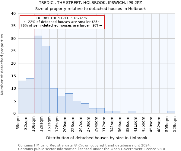 TREDICI, THE STREET, HOLBROOK, IPSWICH, IP9 2PZ: Size of property relative to detached houses in Holbrook