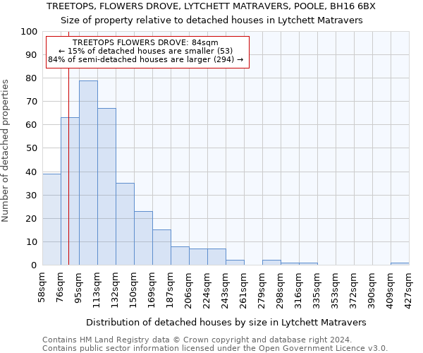 TREETOPS, FLOWERS DROVE, LYTCHETT MATRAVERS, POOLE, BH16 6BX: Size of property relative to detached houses in Lytchett Matravers