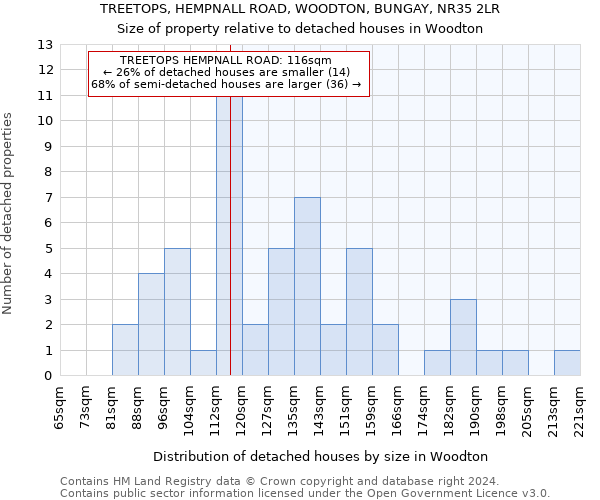 TREETOPS, HEMPNALL ROAD, WOODTON, BUNGAY, NR35 2LR: Size of property relative to detached houses in Woodton