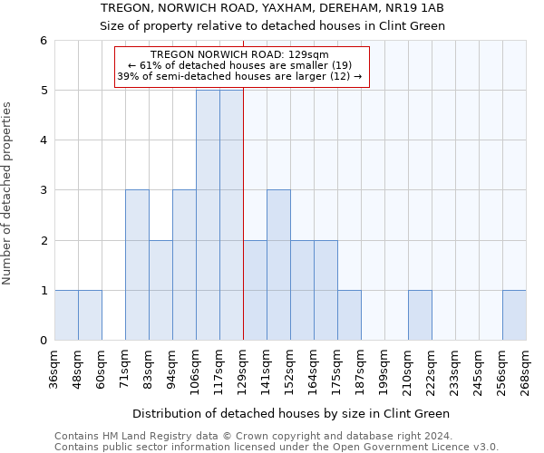 TREGON, NORWICH ROAD, YAXHAM, DEREHAM, NR19 1AB: Size of property relative to detached houses in Clint Green