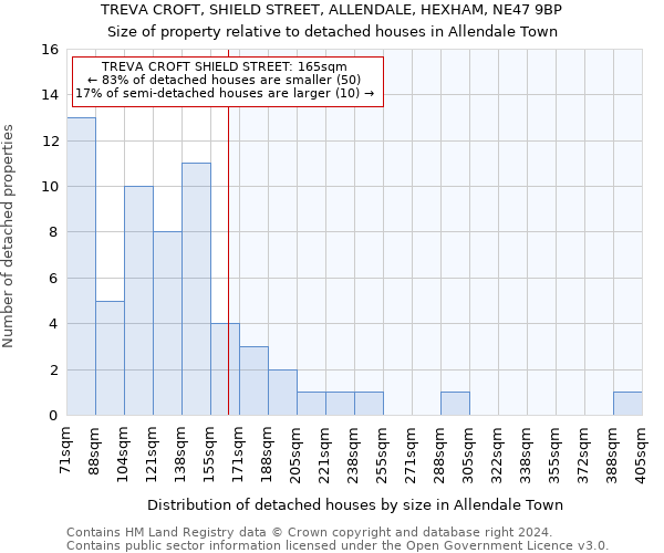 TREVA CROFT, SHIELD STREET, ALLENDALE, HEXHAM, NE47 9BP: Size of property relative to detached houses in Allendale Town
