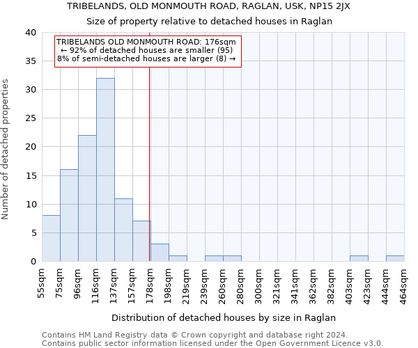 TRIBELANDS, OLD MONMOUTH ROAD, RAGLAN, USK, NP15 2JX: Size of property relative to detached houses in Raglan