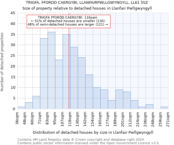 TRIGFA, FFORDD CAERGYBI, LLANFAIRPWLLGWYNGYLL, LL61 5SZ: Size of property relative to detached houses in Llanfair Pwllgwyngyll