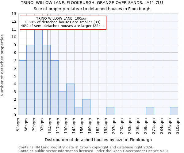 TRINO, WILLOW LANE, FLOOKBURGH, GRANGE-OVER-SANDS, LA11 7LU: Size of property relative to detached houses in Flookburgh