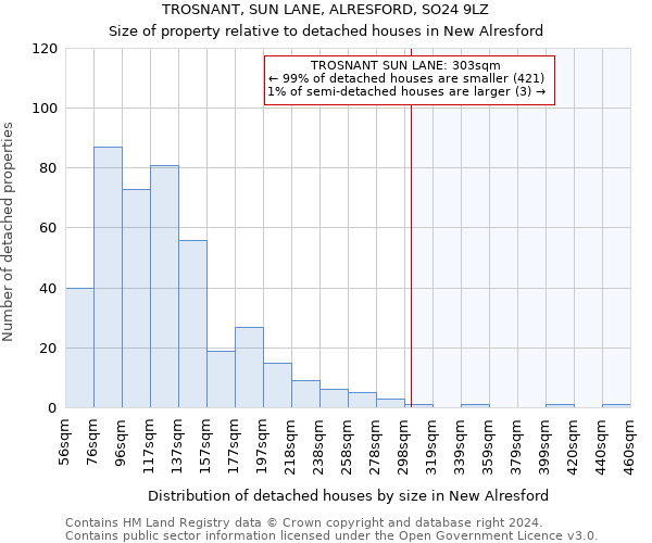 TROSNANT, SUN LANE, ALRESFORD, SO24 9LZ: Size of property relative to detached houses in New Alresford