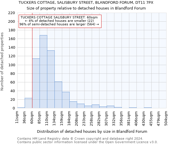TUCKERS COTTAGE, SALISBURY STREET, BLANDFORD FORUM, DT11 7PX: Size of property relative to detached houses in Blandford Forum