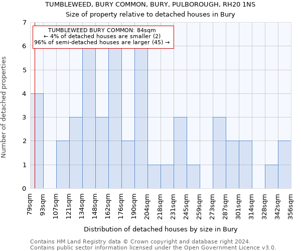 TUMBLEWEED, BURY COMMON, BURY, PULBOROUGH, RH20 1NS: Size of property relative to detached houses in Bury