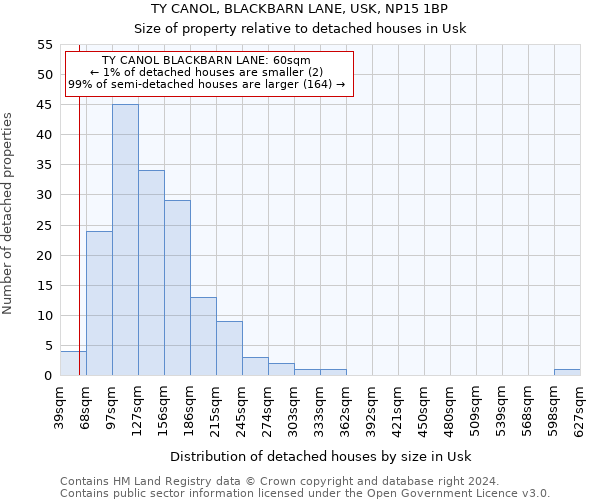 TY CANOL, BLACKBARN LANE, USK, NP15 1BP: Size of property relative to detached houses in Usk