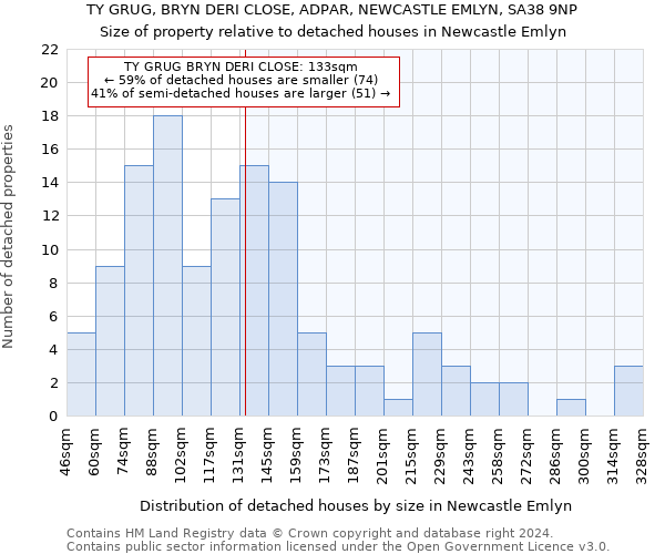 TY GRUG, BRYN DERI CLOSE, ADPAR, NEWCASTLE EMLYN, SA38 9NP: Size of property relative to detached houses in Newcastle Emlyn