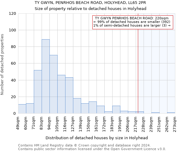 TY GWYN, PENRHOS BEACH ROAD, HOLYHEAD, LL65 2PR: Size of property relative to detached houses in Holyhead