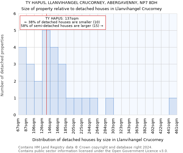 TY HAPUS, LLANVIHANGEL CRUCORNEY, ABERGAVENNY, NP7 8DH: Size of property relative to detached houses in Llanvihangel Crucorney