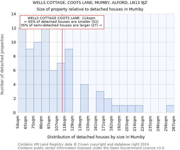 WELLS COTTAGE, COOTS LANE, MUMBY, ALFORD, LN13 9JZ: Size of property relative to detached houses in Mumby