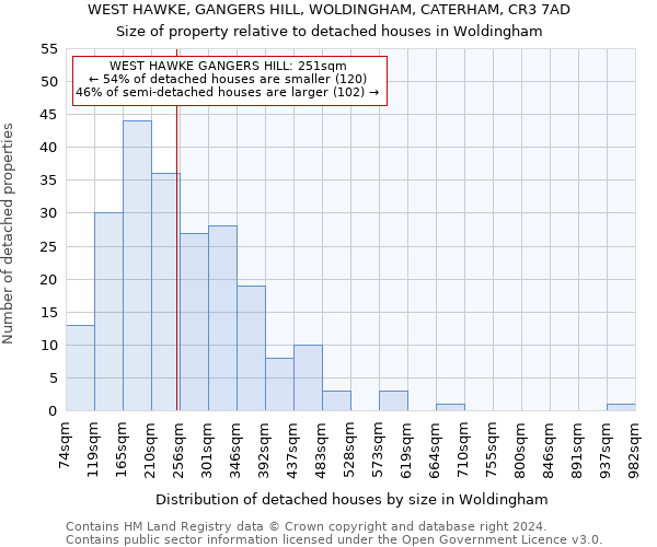 WEST HAWKE, GANGERS HILL, WOLDINGHAM, CATERHAM, CR3 7AD: Size of property relative to detached houses in Woldingham