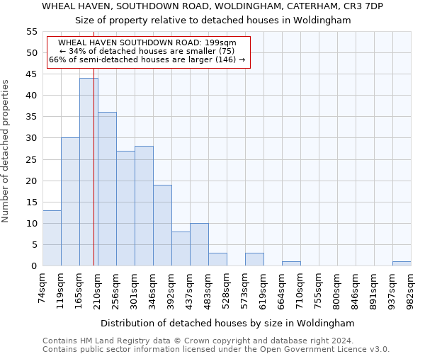 WHEAL HAVEN, SOUTHDOWN ROAD, WOLDINGHAM, CATERHAM, CR3 7DP: Size of property relative to detached houses in Woldingham