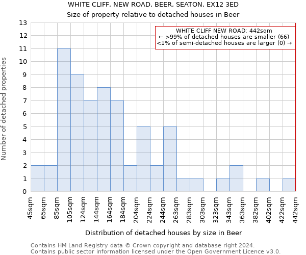 WHITE CLIFF, NEW ROAD, BEER, SEATON, EX12 3ED: Size of property relative to detached houses in Beer
