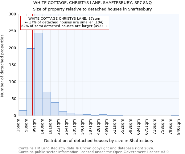 WHITE COTTAGE, CHRISTYS LANE, SHAFTESBURY, SP7 8NQ: Size of property relative to detached houses in Shaftesbury