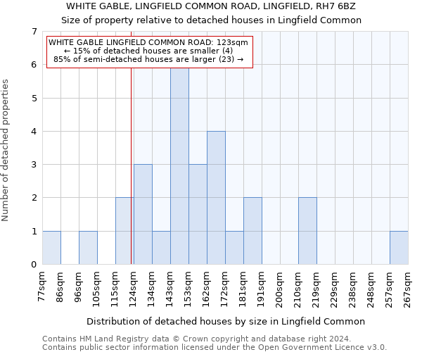 WHITE GABLE, LINGFIELD COMMON ROAD, LINGFIELD, RH7 6BZ: Size of property relative to detached houses in Lingfield Common