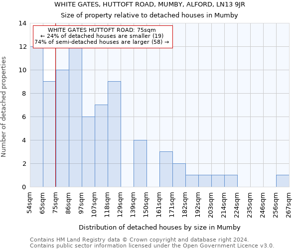 WHITE GATES, HUTTOFT ROAD, MUMBY, ALFORD, LN13 9JR: Size of property relative to detached houses in Mumby