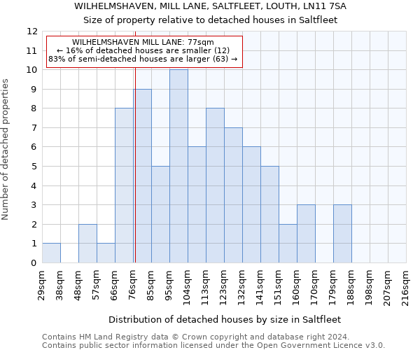 WILHELMSHAVEN, MILL LANE, SALTFLEET, LOUTH, LN11 7SA: Size of property relative to detached houses in Saltfleet