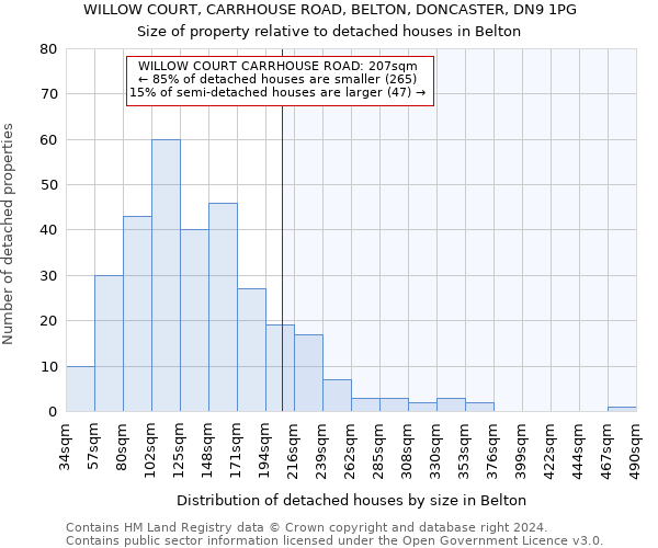 WILLOW COURT, CARRHOUSE ROAD, BELTON, DONCASTER, DN9 1PG: Size of property relative to detached houses in Belton