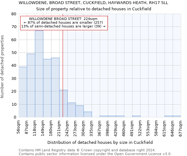 WILLOWDENE, BROAD STREET, CUCKFIELD, HAYWARDS HEATH, RH17 5LL: Size of property relative to detached houses in Cuckfield