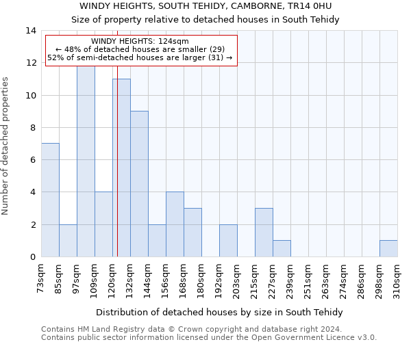 WINDY HEIGHTS, SOUTH TEHIDY, CAMBORNE, TR14 0HU: Size of property relative to detached houses in South Tehidy