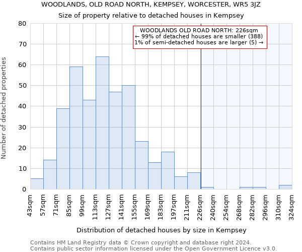 WOODLANDS, OLD ROAD NORTH, KEMPSEY, WORCESTER, WR5 3JZ: Size of property relative to detached houses in Kempsey