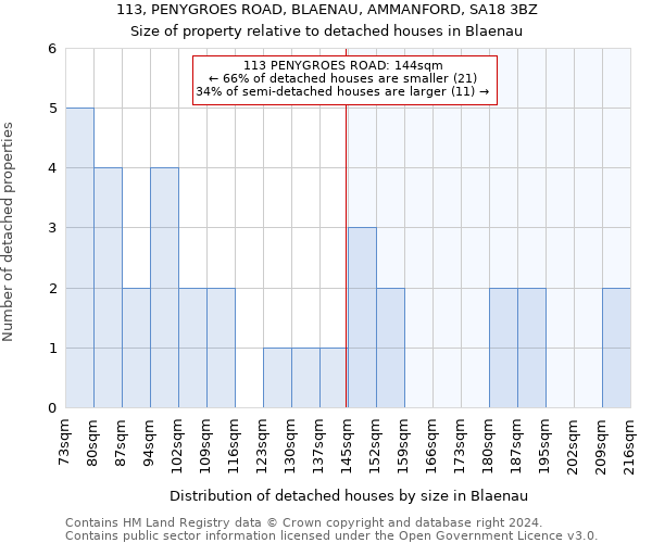 113, PENYGROES ROAD, BLAENAU, AMMANFORD, SA18 3BZ: Size of property relative to detached houses in Blaenau