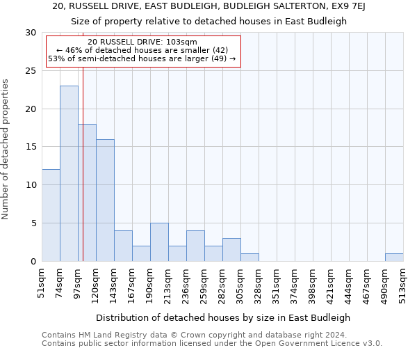 20, RUSSELL DRIVE, EAST BUDLEIGH, BUDLEIGH SALTERTON, EX9 7EJ: Size of property relative to detached houses in East Budleigh