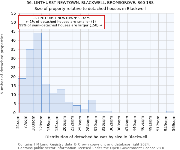 56, LINTHURST NEWTOWN, BLACKWELL, BROMSGROVE, B60 1BS: Size of property relative to detached houses in Blackwell