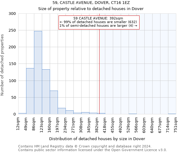 59, CASTLE AVENUE, DOVER, CT16 1EZ: Size of property relative to detached houses in Dover