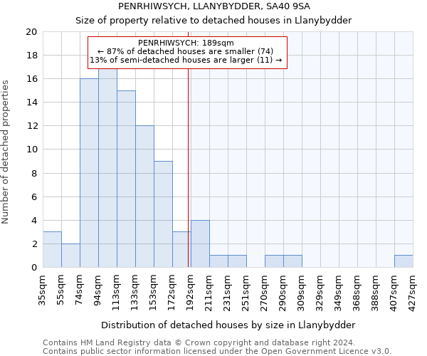 PENRHIWSYCH, LLANYBYDDER, SA40 9SA: Size of property relative to detached houses in Llanybydder