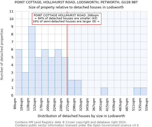 POINT COTTAGE, HOLLIHURST ROAD, LODSWORTH, PETWORTH, GU28 9BT: Size of property relative to detached houses in Lodsworth