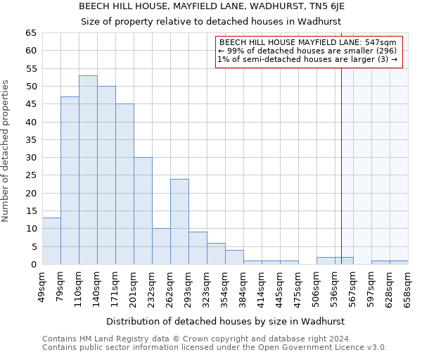 BEECH HILL HOUSE, MAYFIELD LANE, WADHURST, TN5 6JE: Size of property relative to detached houses in Wadhurst