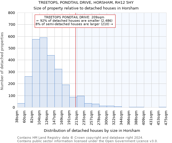 TREETOPS, PONDTAIL DRIVE, HORSHAM, RH12 5HY: Size of property relative to detached houses in Horsham