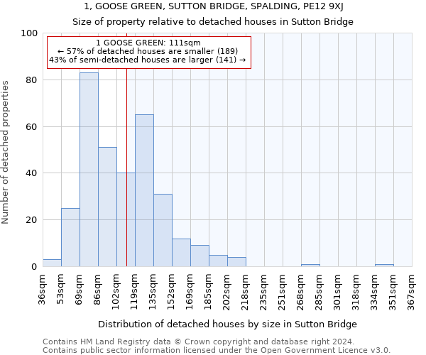 1, GOOSE GREEN, SUTTON BRIDGE, SPALDING, PE12 9XJ: Size of property relative to detached houses in Sutton Bridge