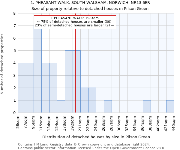 1, PHEASANT WALK, SOUTH WALSHAM, NORWICH, NR13 6ER: Size of property relative to detached houses in Pilson Green