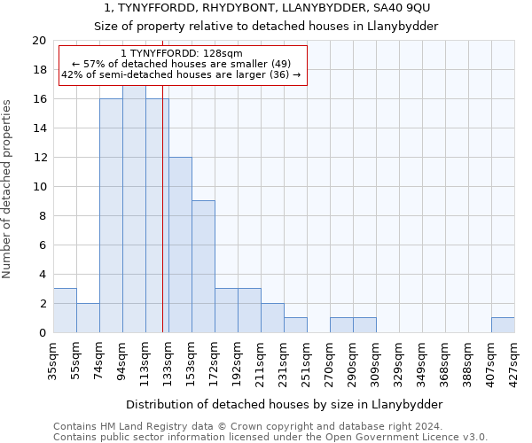 1, TYNYFFORDD, RHYDYBONT, LLANYBYDDER, SA40 9QU: Size of property relative to detached houses in Llanybydder