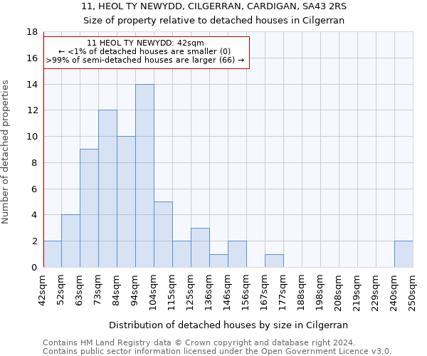 11, HEOL TY NEWYDD, CILGERRAN, CARDIGAN, SA43 2RS: Size of property relative to detached houses in Cilgerran