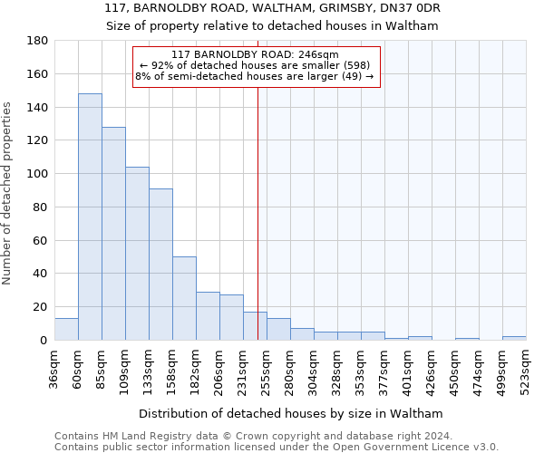 117, BARNOLDBY ROAD, WALTHAM, GRIMSBY, DN37 0DR: Size of property relative to detached houses in Waltham