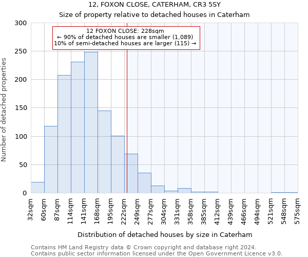 12, FOXON CLOSE, CATERHAM, CR3 5SY: Size of property relative to detached houses in Caterham