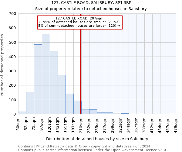 127, CASTLE ROAD, SALISBURY, SP1 3RP: Size of property relative to detached houses in Salisbury