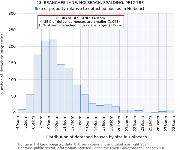 13, BRANCHES LANE, HOLBEACH, SPALDING, PE12 7BE: Size of property relative to detached houses in Holbeach