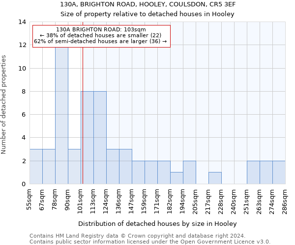 130A, BRIGHTON ROAD, HOOLEY, COULSDON, CR5 3EF: Size of property relative to detached houses in Hooley