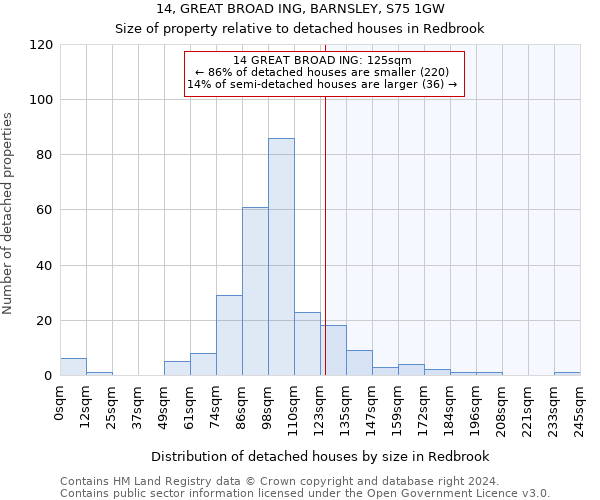 14, GREAT BROAD ING, BARNSLEY, S75 1GW: Size of property relative to detached houses in Redbrook