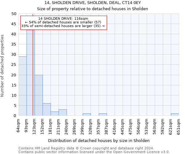 14, SHOLDEN DRIVE, SHOLDEN, DEAL, CT14 0EY: Size of property relative to detached houses in Sholden